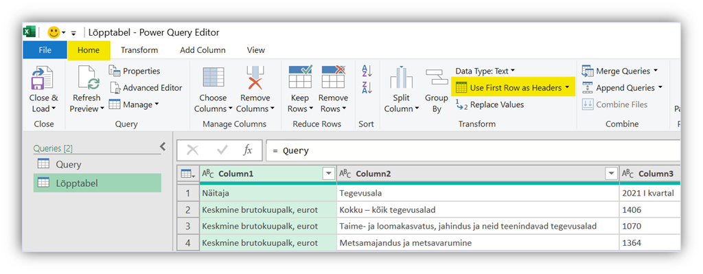 Power Query Statistikaamet